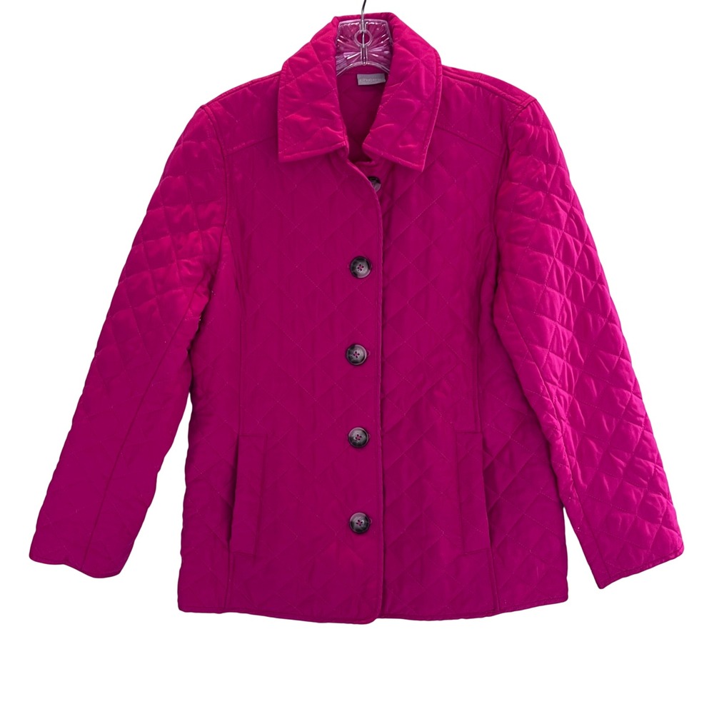 Chicos Quilted Jacket Magenta Pink Button Front Diamond Stitch Size Small